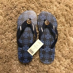 Tory Burch Navy Blue Logo Flip Flops (New w/ Tags)